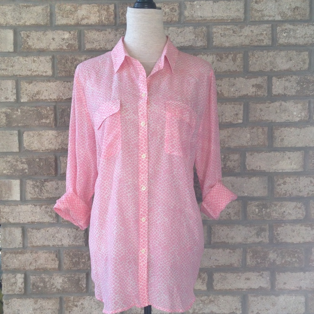 GAP Lightweight Pink & White Button Up - L Tall